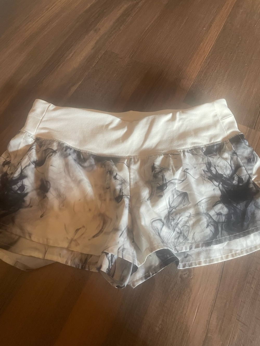 CALIA by Carrie Underwood White Athletic Shorts with Black Smoke Print